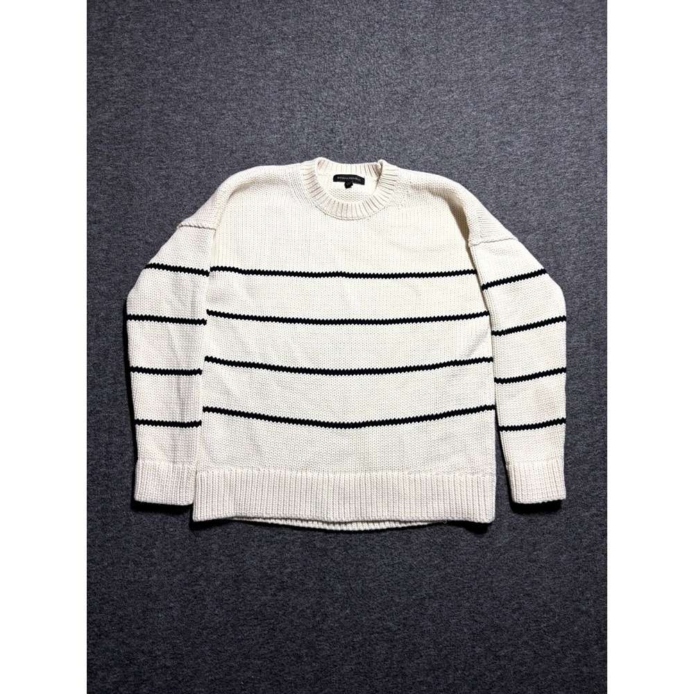 Banana Republic Stripe Chunky Oversized Sweater Women Medium White Cotton Ribbed